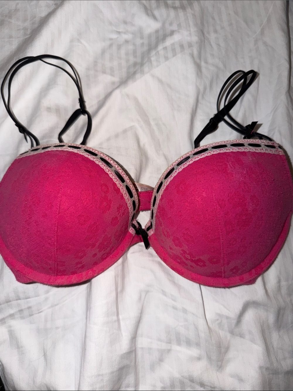 La SENZA Hot Pink Lace Push-Up Bra with Black Straps